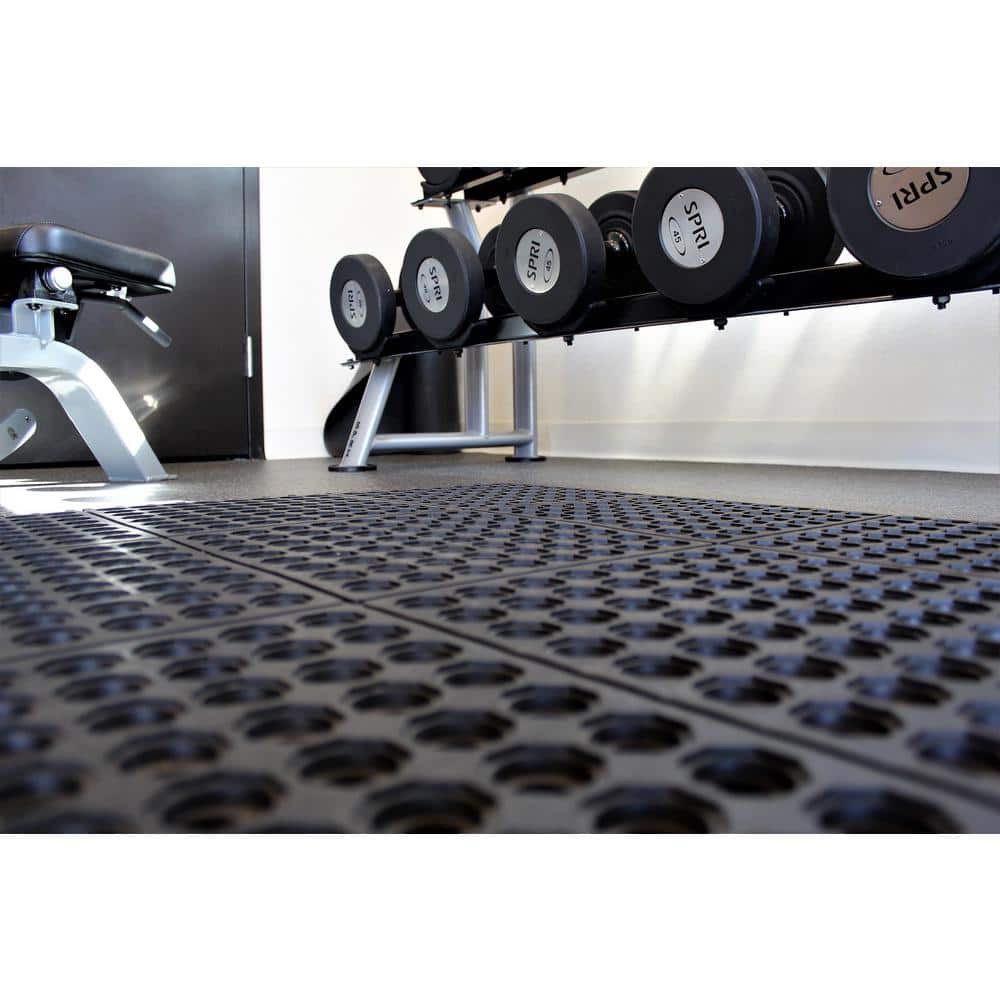 Black 36 x 36 Inch Interlocking Rubber Floor Mat 4-Pack