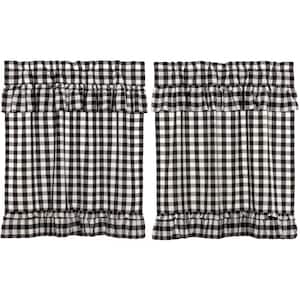 Annie Buffalo Check Black White 36 in. W. x 36 in L. Ruffled Cotton Light Filtering Rod Pocket Window Curtain Panel Pair