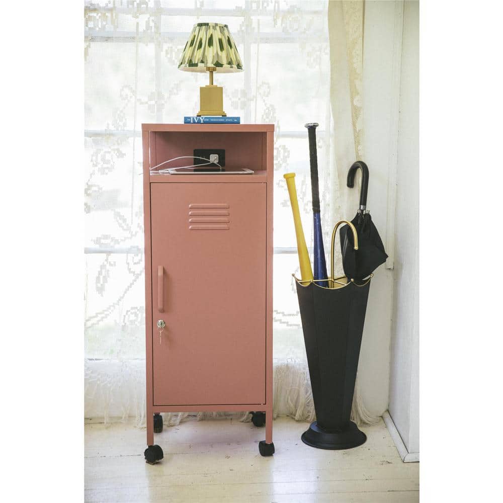 Dusty Rose Metal Locker-Style Rolling Storage Cart
