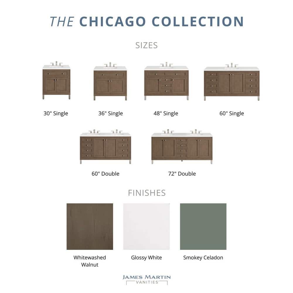 Chicago 60" Whitewashed Walnut Single Bathroom Vanity Base