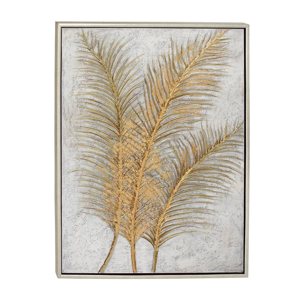 Large Gold and White Botanical Canvas Framed Wall Art
