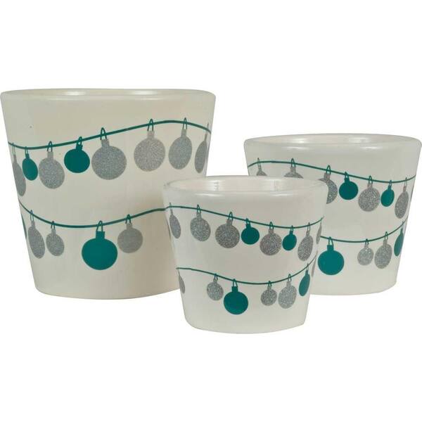 Pride Garden Products Frost Ornament 6.5 in. Dia, 5.5 in. Dia and 4.5 in. Dia Snow White Ceramic Pot (Set of 3)