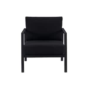 Harper Hill Aluminum Frame Black Outdoor Single Chair with Sunbrella Black Cushion