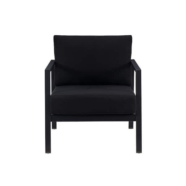 Linon Home Decor Harper Hill Aluminum Frame Black Outdoor Single Chair with Sunbrella Black Cushion