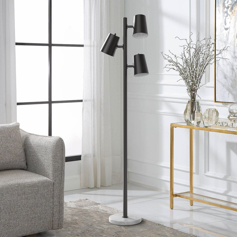 Maxax Caldwell 62 in. Black 3 Light Metal Living Room Reading