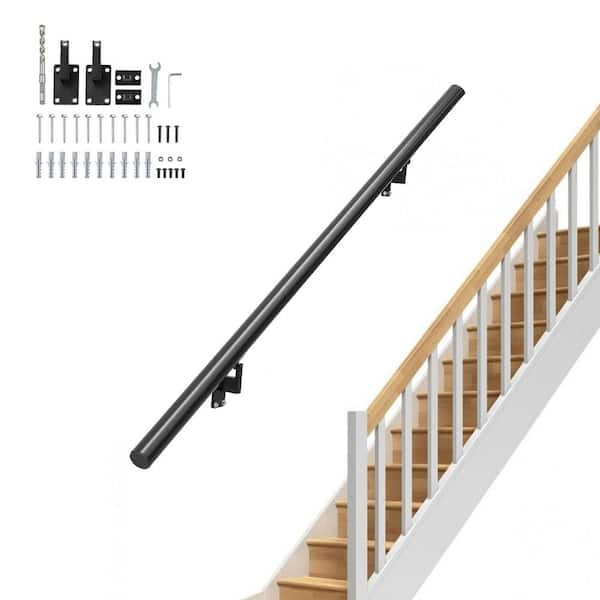 VEVOR Handrail Stair Railing 7 in. H x 48 in. W Wall Mount Handrails Black Aluminum Alloy handrails for indoor stairs