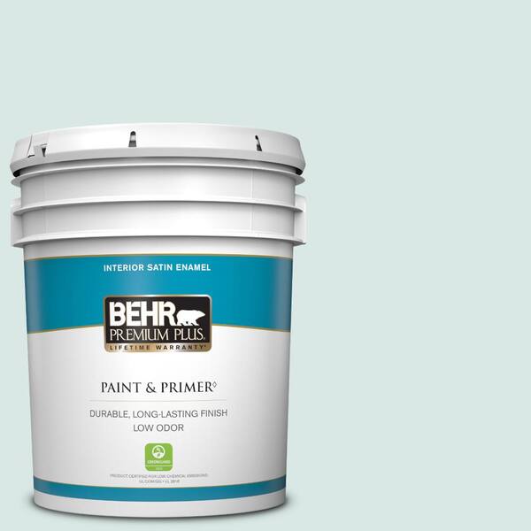 BEHR PREMIUM PLUS 5 gal. #500E-2 Aqua Breeze Satin Enamel Low Odor Interior Paint & Primer