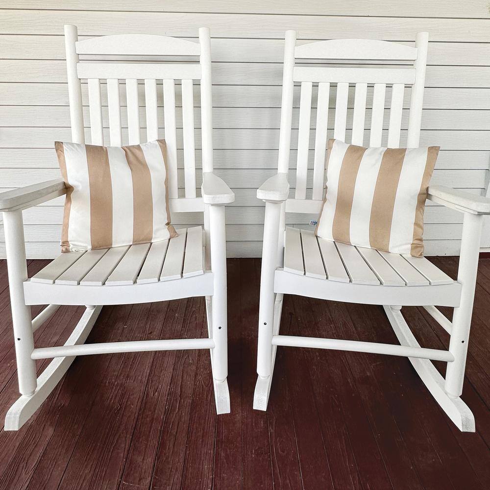 Champagne and White Striped Outdoor Square Throw Pillows Set