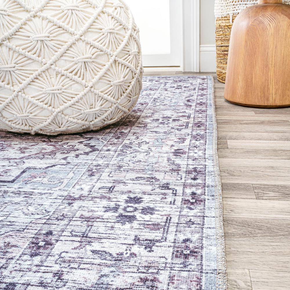 Didim Gray and Purple Medallion Washable Runner Rug
