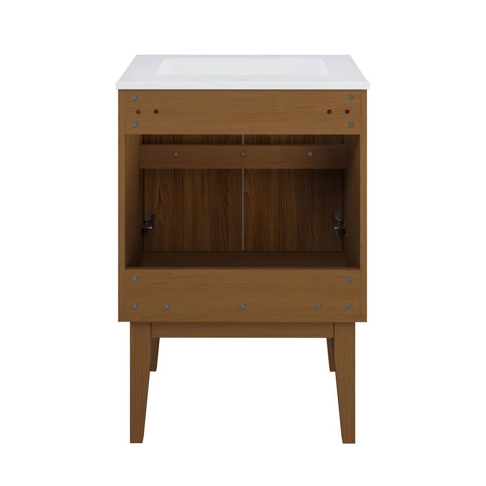Bosse 24" Brown Oak Freestanding Bathroom Vanity with White Ceramic Sink