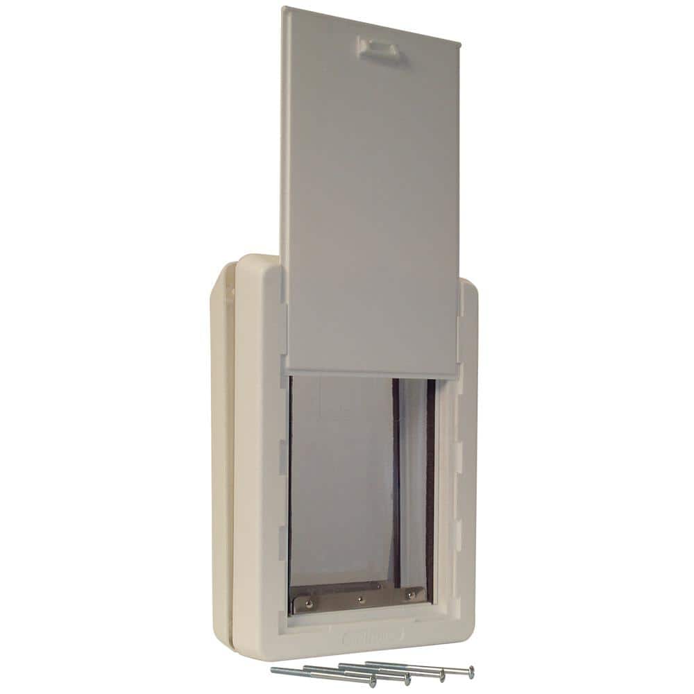 Medium White Vinyl Dual Flap Pet Door with Lock