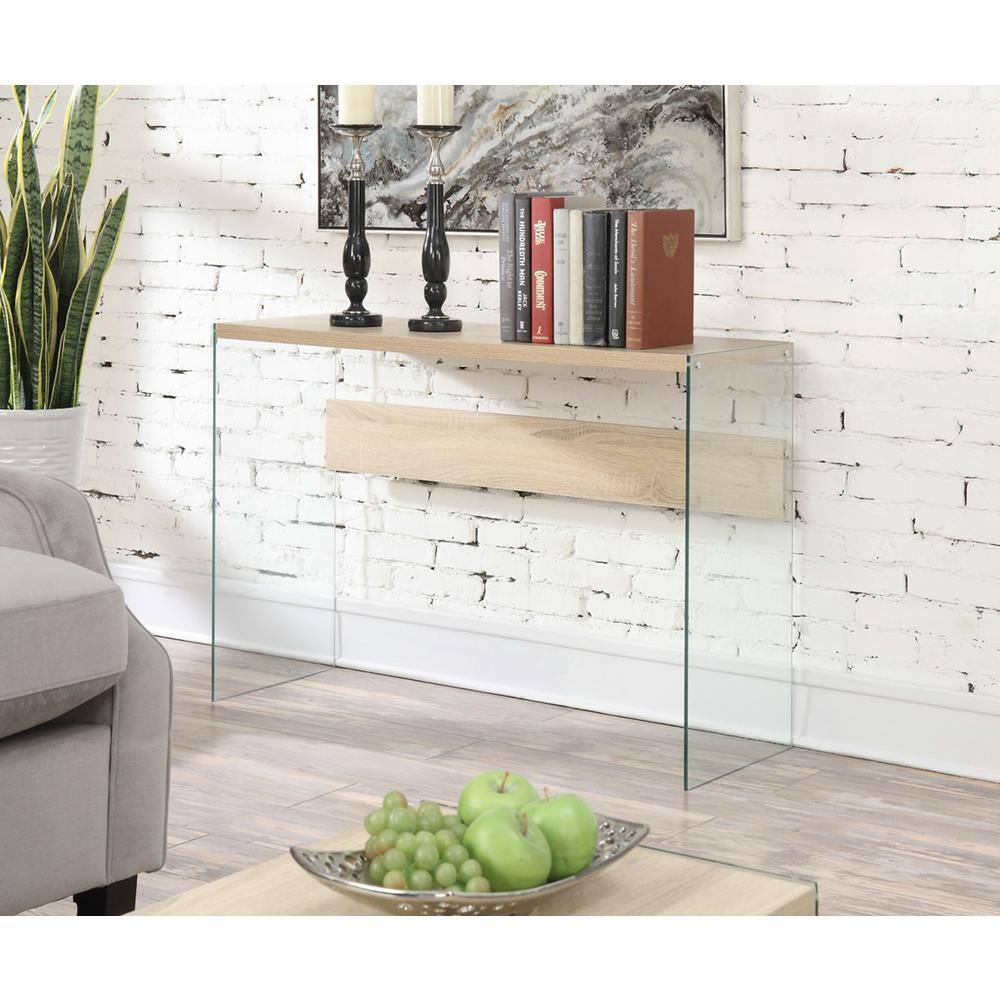 Weathered White Glass-Top Console Table with Storage