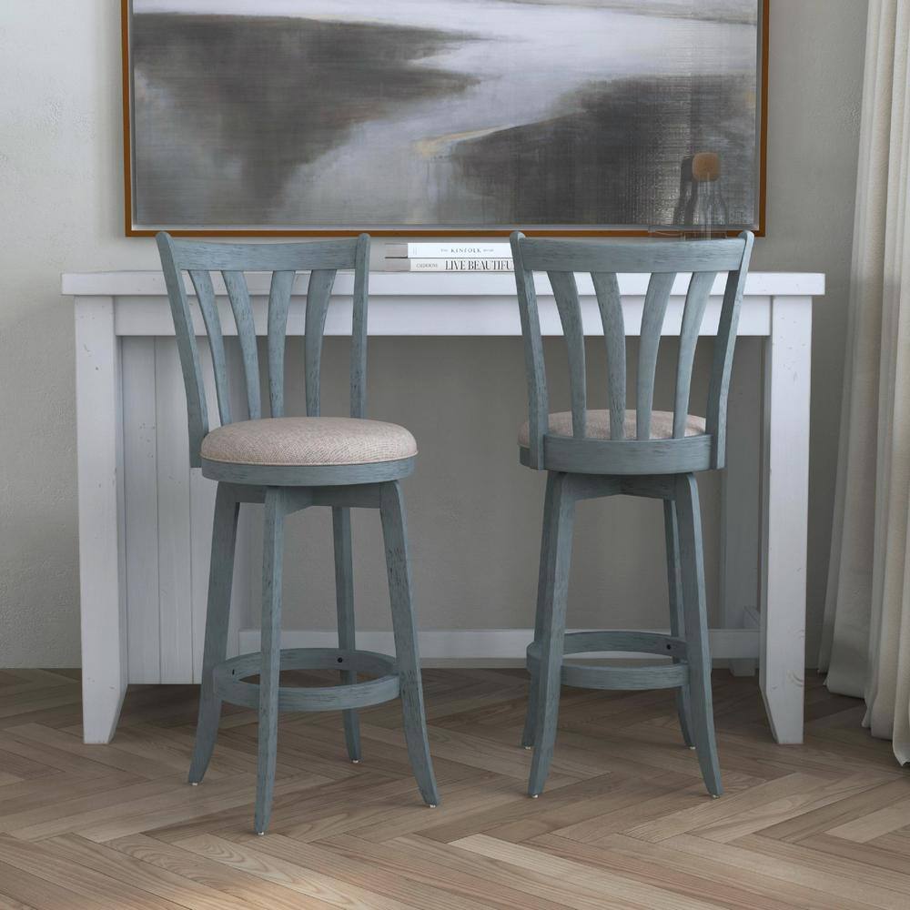 Savana 30" Blue Wirebrush Cream Swivel Wood Barstool