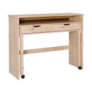 McLeod 42.13 in. Rectangular Natural Wood 2-Drawer Extendable Console Desk with Casters