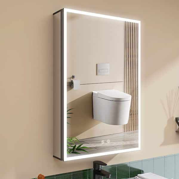 20 in. W x 30 in. H Black Rectangular Aluminum Recessed Medicine Cabinet Surface Mount Left Medicine Cabinet with Mirror