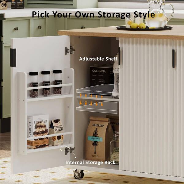 Xspracer Oasis White Wood 51 in. Kitchen Island with Drop Leaf