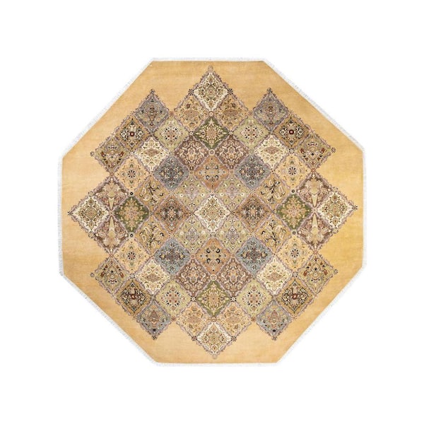 Mogul Yellow 9 x 12 Oriental Wool Indoor Area Rug