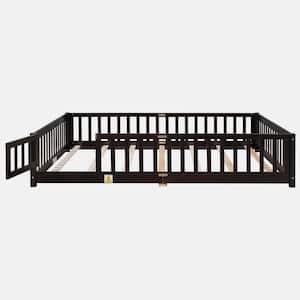 Brown Wood Frame Queen Size Platform Bed with Fence without Door