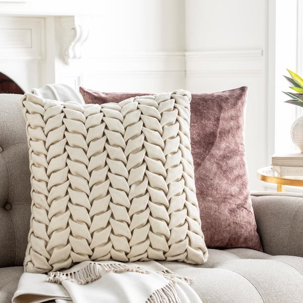 Livabliss Barda Beige Felted Polyester Fill 18 in. x 18 in. Decorative Pillow