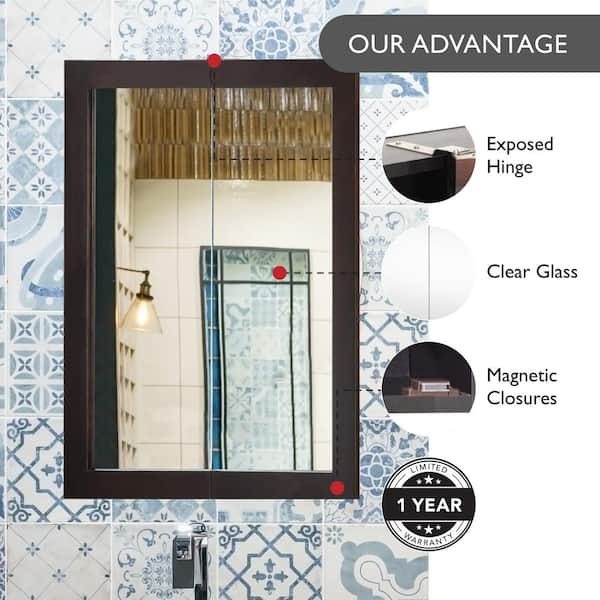 Design House Ventura 24-in x 30-in Surface Mount Espresso Mirrored Medicine Cabinet