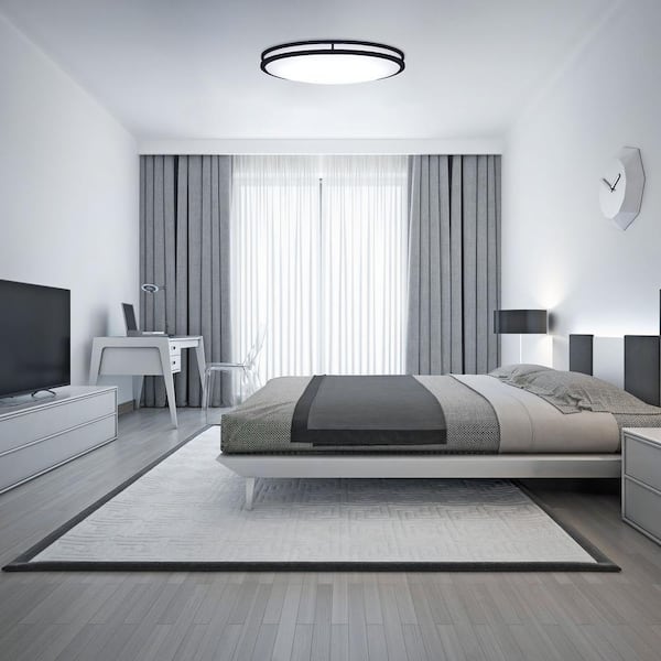 32 in. Oval Matte Black Integrated 3000K CCT LED Ceiling Light Flush Mount