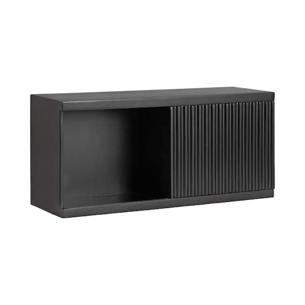 Kate and Laurel Furrow 30 in. W x 10 in. D Black Wood Cabinet Decorative Wall Shelf