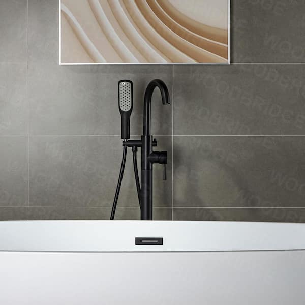 Milan Single-Handle Freestanding Floor Mount Tub Filler Faucet with Hand Shower in Matte Black