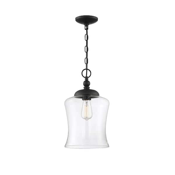 TUXEDO PARK LIGHTING 9.75 in. W x 16.5 in. H 1-Light Matte Black Pendant Light with Clear Glass Shade
