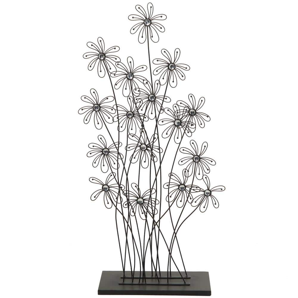 Litton Lane Black Metal Tall Floral Sculpture with Crystal ...