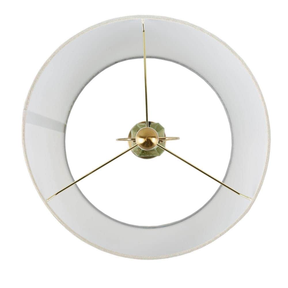 Green Faceted Glass Table Lamp with White Shade and Gold Base