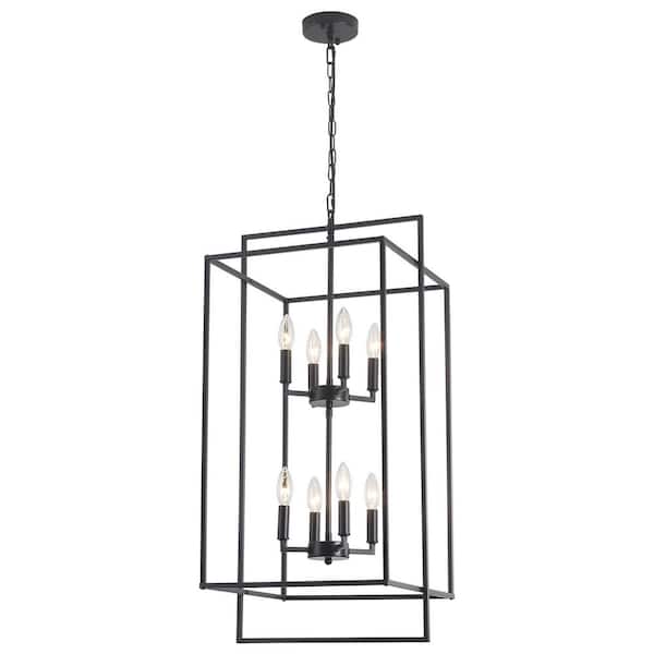 8-Light Black Candlestick Hanging Linear Chandelier Lighting Cage Ceiling Light for Kitchen Island