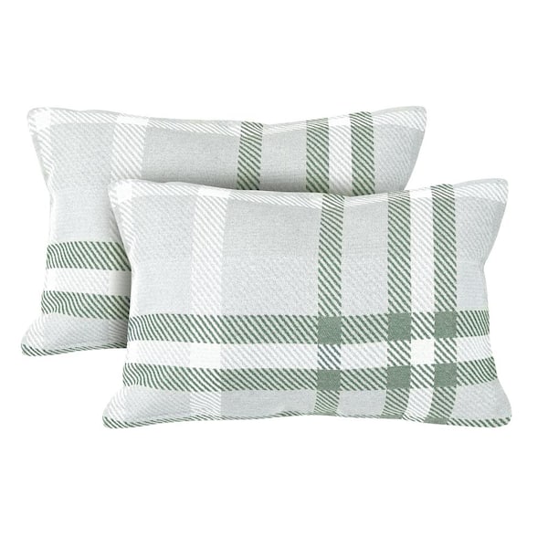 Astella Tartan Jade Lumbar Outdoor Accent Throw Pillow (Set of 2)