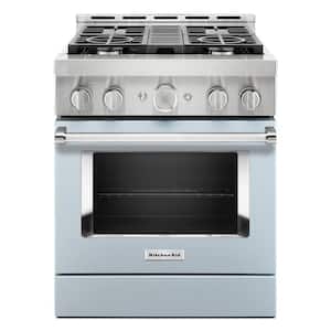 30 in. 4.1 cu. ft. Smart Commercial-Style Gas Range with Self-Cleaning and True Convection in Misty Blue