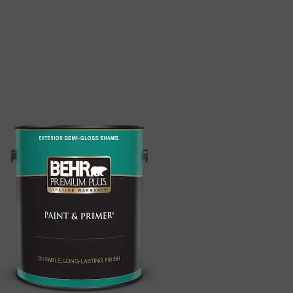 BEHR PREMIUM PLUS 1 gal. #N460-7 Space Black Semi-Gloss Enamel Exterior Paint & Primer