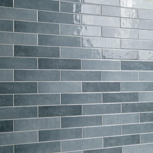 Apollo Tile (Sample) Colorway Anchor Gray 4-in x 4-in Glossy Glass Brick Mosaic Floor and Wall Tile