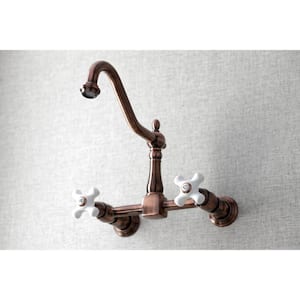 Heritage 2-Handle Wall-Mount Kitchen Faucet in Antique Copper