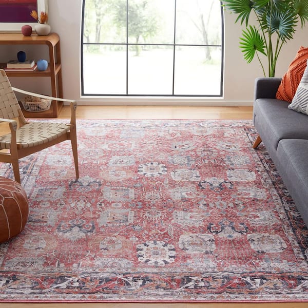 Serapi Rust/Gray 9 ft. x 12 ft. Machine Washable Border Ornate Area Rug