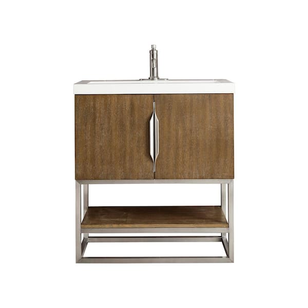 James Martin Vanities Columbia 31.5 in. W x 15.4 in. D x 16.9 in. H Single Bath Vanity in Latte Oak with White Glossy Composite Stone Top
