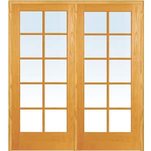 72 in. x 80 in. Left Hand Active Unfinished Pine Glass 10-Lite Clear True Divided Prehung Interior French Door
