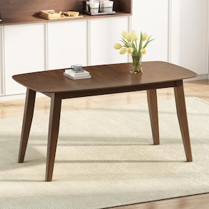 Indoor Walnut Rectangular Rubber Wood 4 Legs Dining Table, 6 Seater