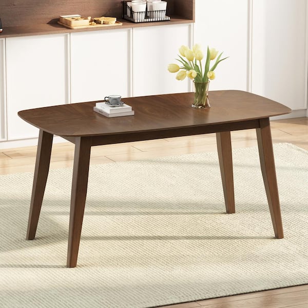 Noble House Indoor Walnut Rectangular Rubber Wood 4 Legs Dining Table, 6 Seater