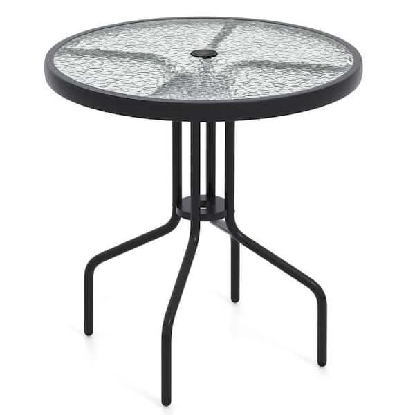 Costway 27.5 in. Outdoor Bistro Table with Tempered Glass Tabletop 1.57 in. Umbrella Hole