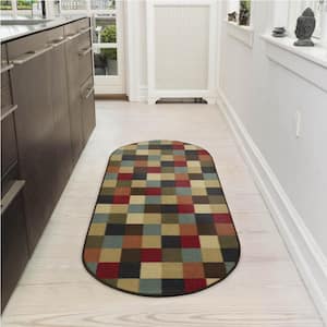 Ottohome Collection Non-Slip Rubberback Checkered Design 2x5 Indoor Oval Runner Rug,1 ft. 8 in. x4 ft. 11 in.,Multicolor