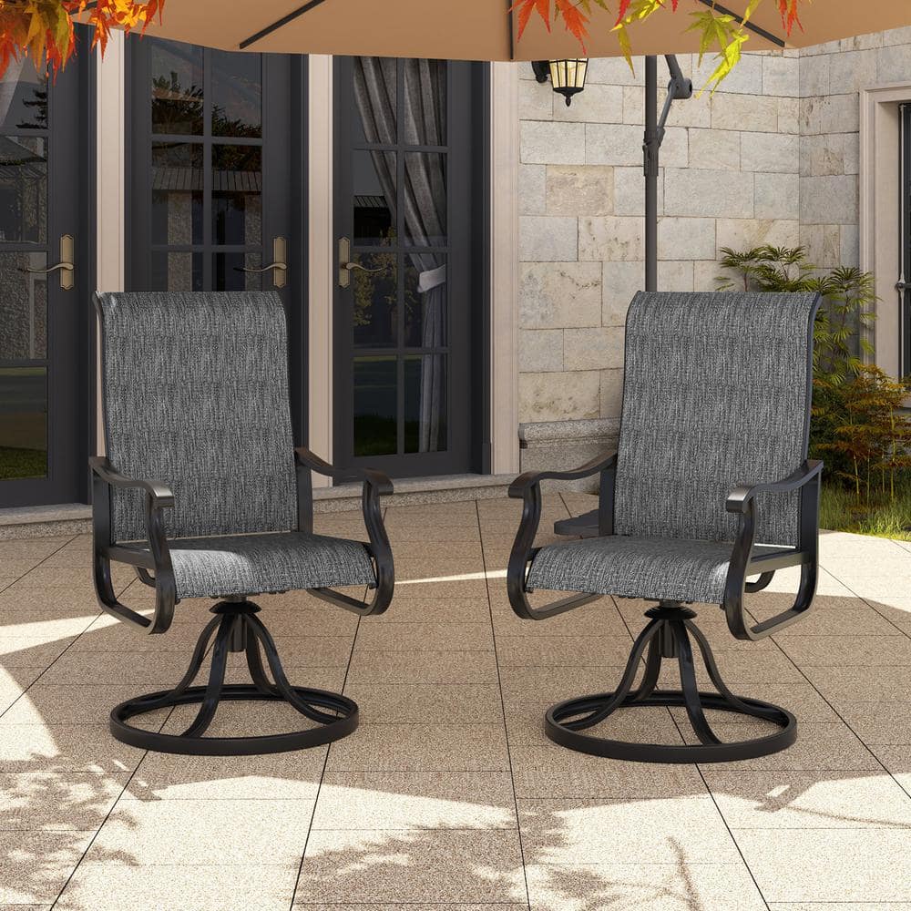 Black Swivel Text Ilene Metal Patio Outdoor Dining Chair (Set-2)