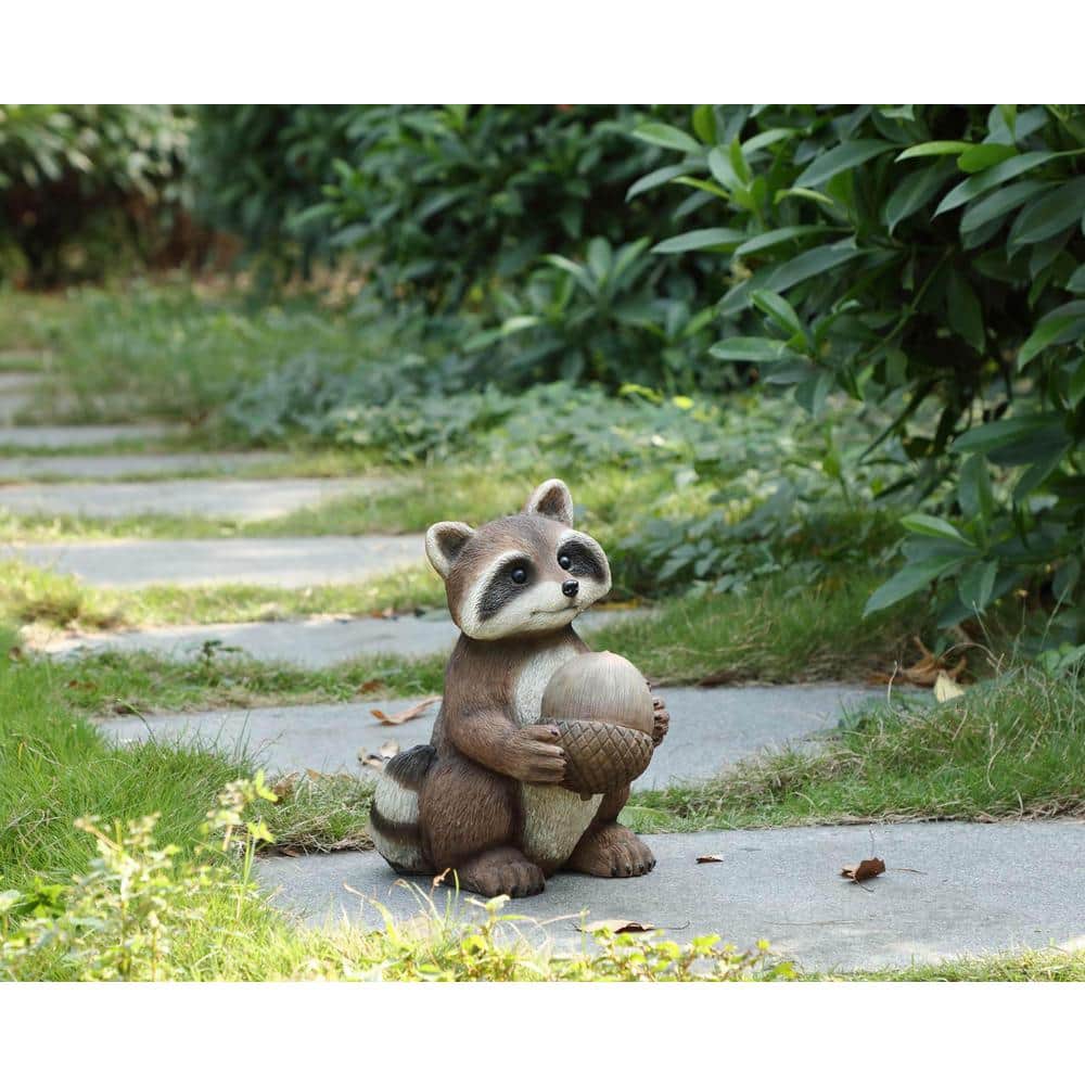 Adorable Polyresin Raccoon Holding Acorn Garden Statue