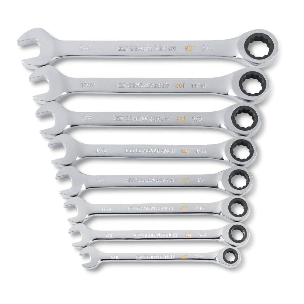 GEARWRENCH 90-Tooth Metric Ratcheting Combination Wrench Set with