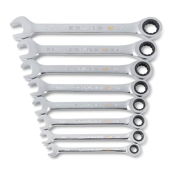GEARWRENCH 90-Tooth Metric Ratcheting Combination Wrench Set with Tray (8-Piece)