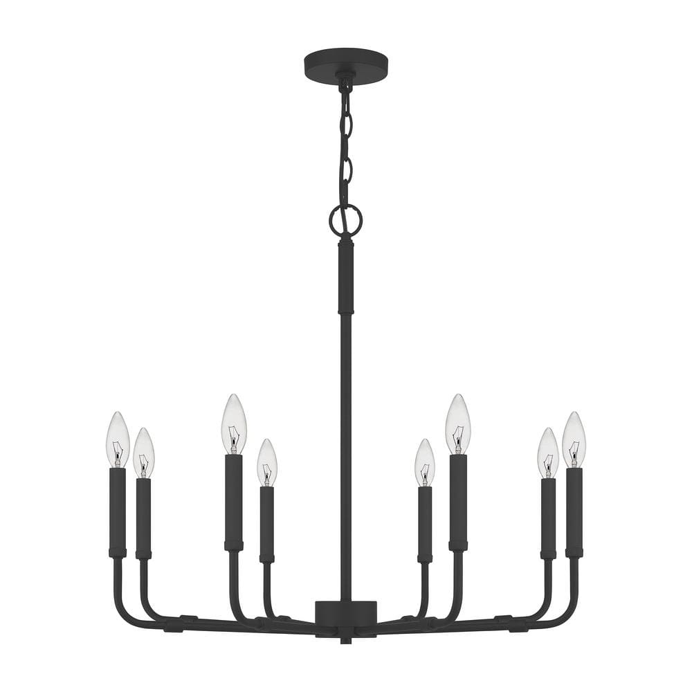 Matte Black 28-Inch 8-Light Steel Candle Chandelier