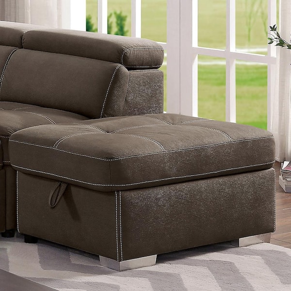 Furniture of America Grash Light Brown Polyester Rectangle Storage Ottoman