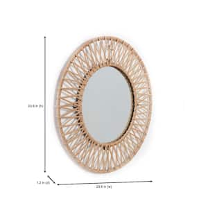 Medium Round Brown Modern Accent Mirror with Polyrattan Braiding (24 in. Diameter)